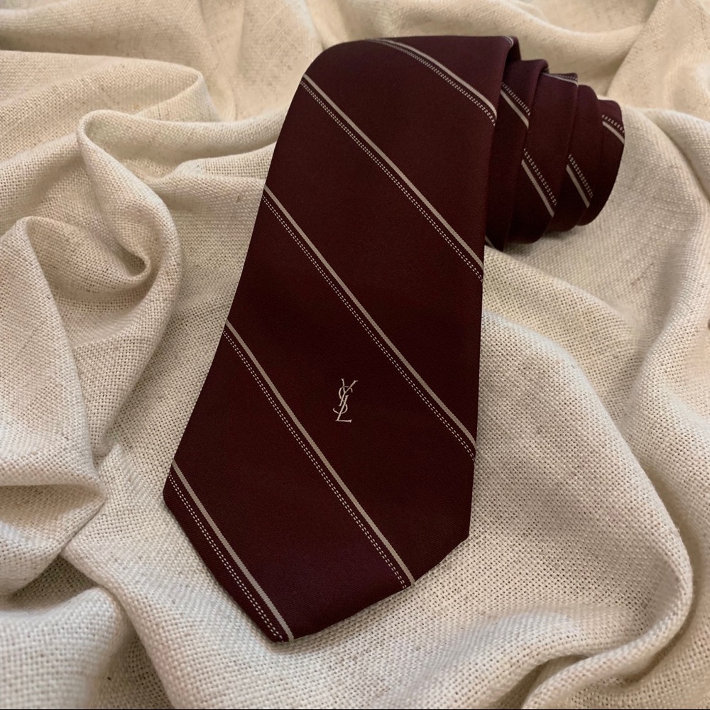 Yves Saint Laurent deep burgundy and ecru silk tie